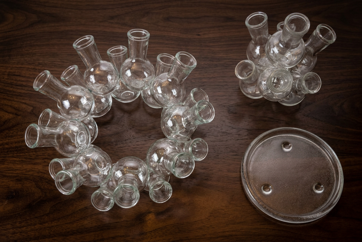 Vintage 2-Piece Tiered Clustered Glass Flower Frog & Propagation Station (25 Bud Vases / Vessels)