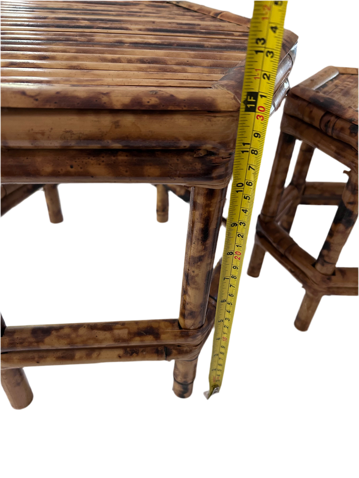 Vintage Burnt Bamboo Hexagonal Plant Stands Nesting Table Raisers (Set of 2)