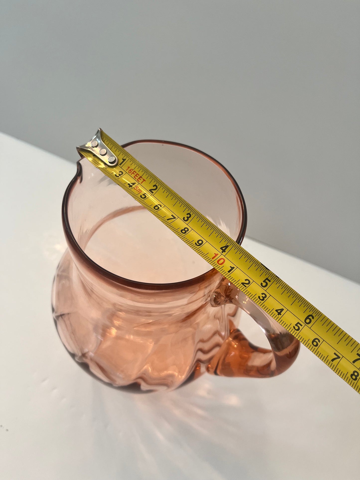 Vintage Pink Depression Glass Hand-Blown Swirl & Optic Pitcher