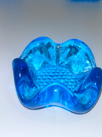 Vintage Kanawha Turquoise Blue Small (3”to 6”)Art Glass 5-Piece Mint Lot - Signed Decanter, Bluebird &
Glassware