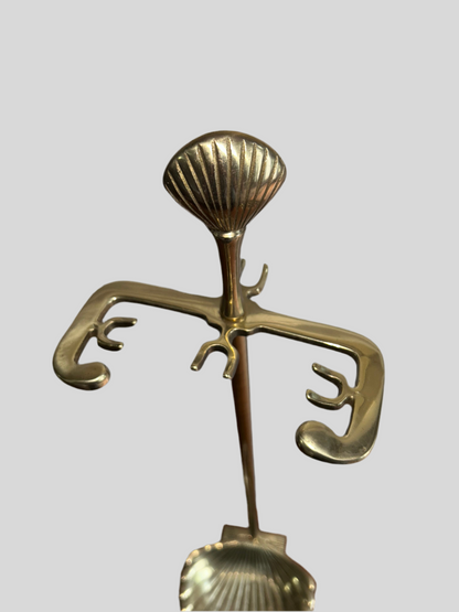 Vintage Brass Seashell Fireplace Tool Set (31”H)