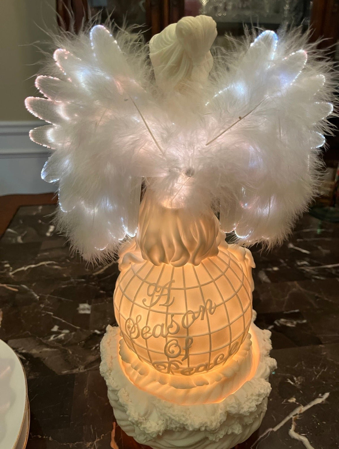 Fiber Optic Rotating Angel Sitting On Globe "A Season Of Peace" By Mark Klans