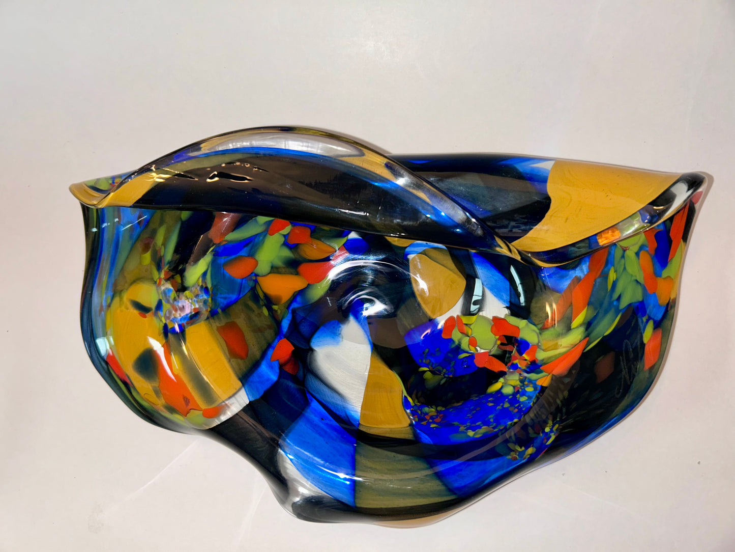 Romanian Ian Nemtoi Hand Blown Art Glass Vessel Bowl Vase Sculpture