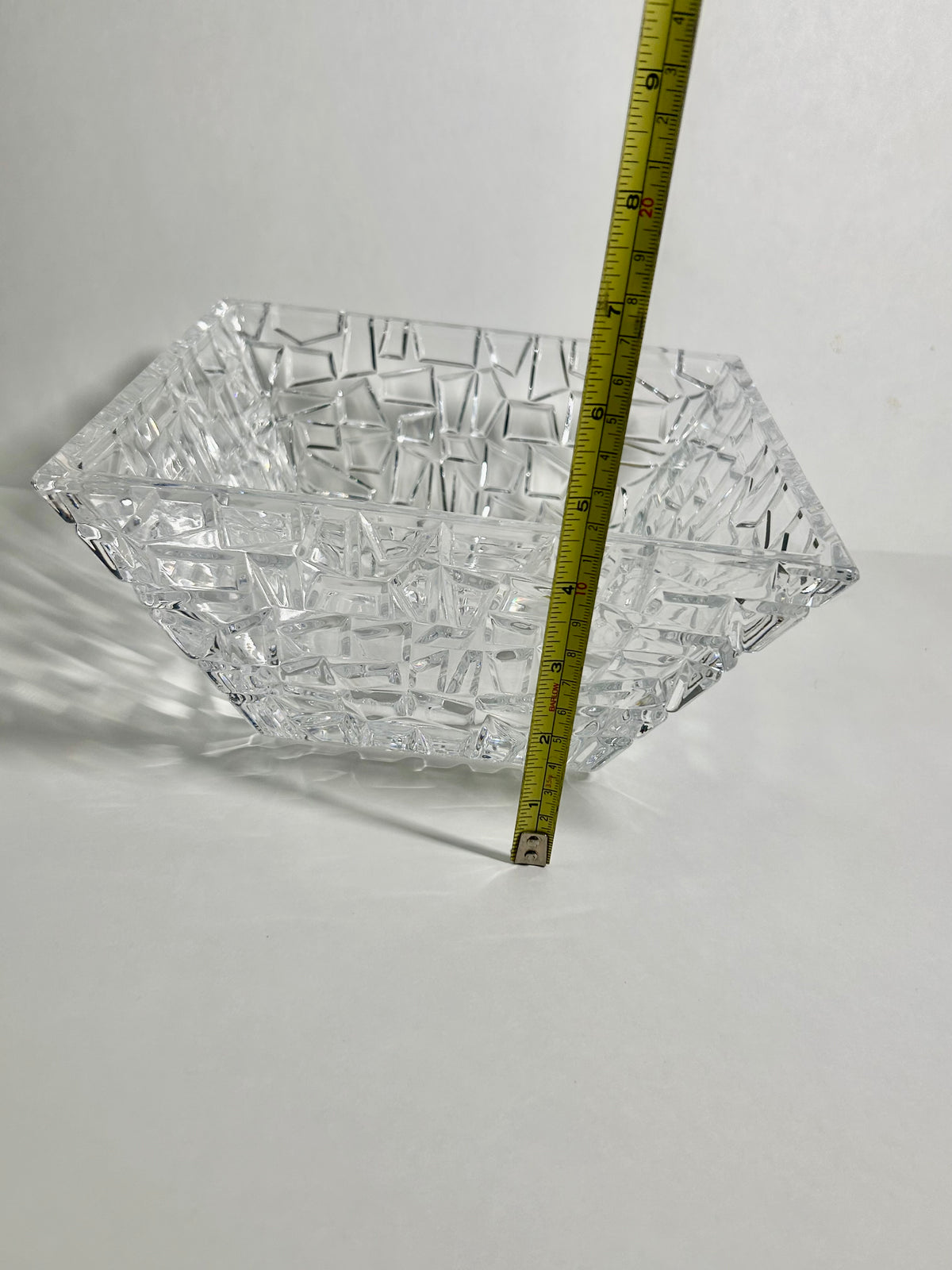 Signed Tiffany & Co. 9" Mosaic / Rock Cut Crystal Square Bowl Centerpiece