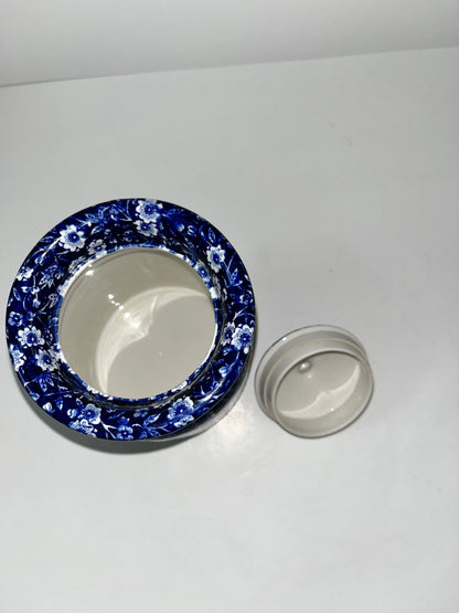 Vintage Burleigh Staffordshire Calico Blue & White Sugar Bowl 