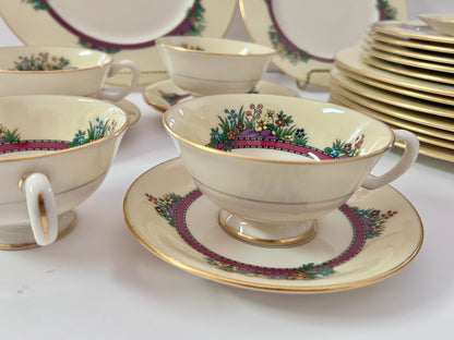 Lenox "Southern Gardens" P-310-R 26-Piece Dinnerware Set-Service for 5/6 Floral Gold Trim