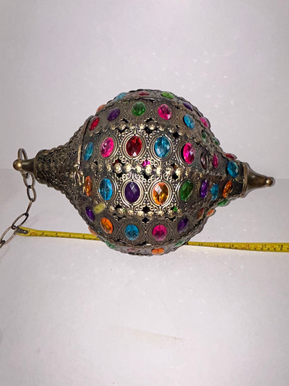 Pier 1 Imports Moroccan Caravan Brass Multicolor Gemstone Illuminating Pendant