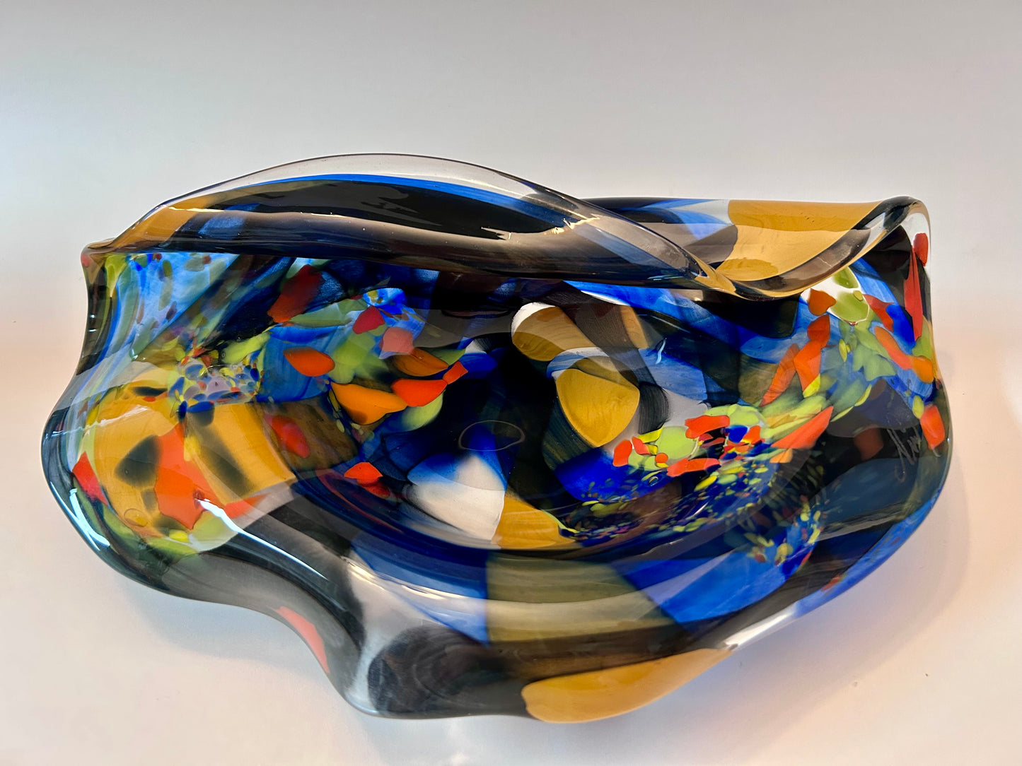 Romanian Ian Nemtoi Hand Blown Art Glass Vessel Bowl Vase Sculpture