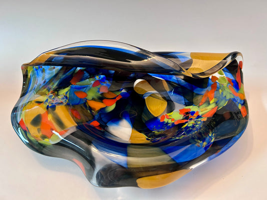 Romanian Ian Nemtoi Hand Blown Art Glass Vessel Bowl Vase Sculpture