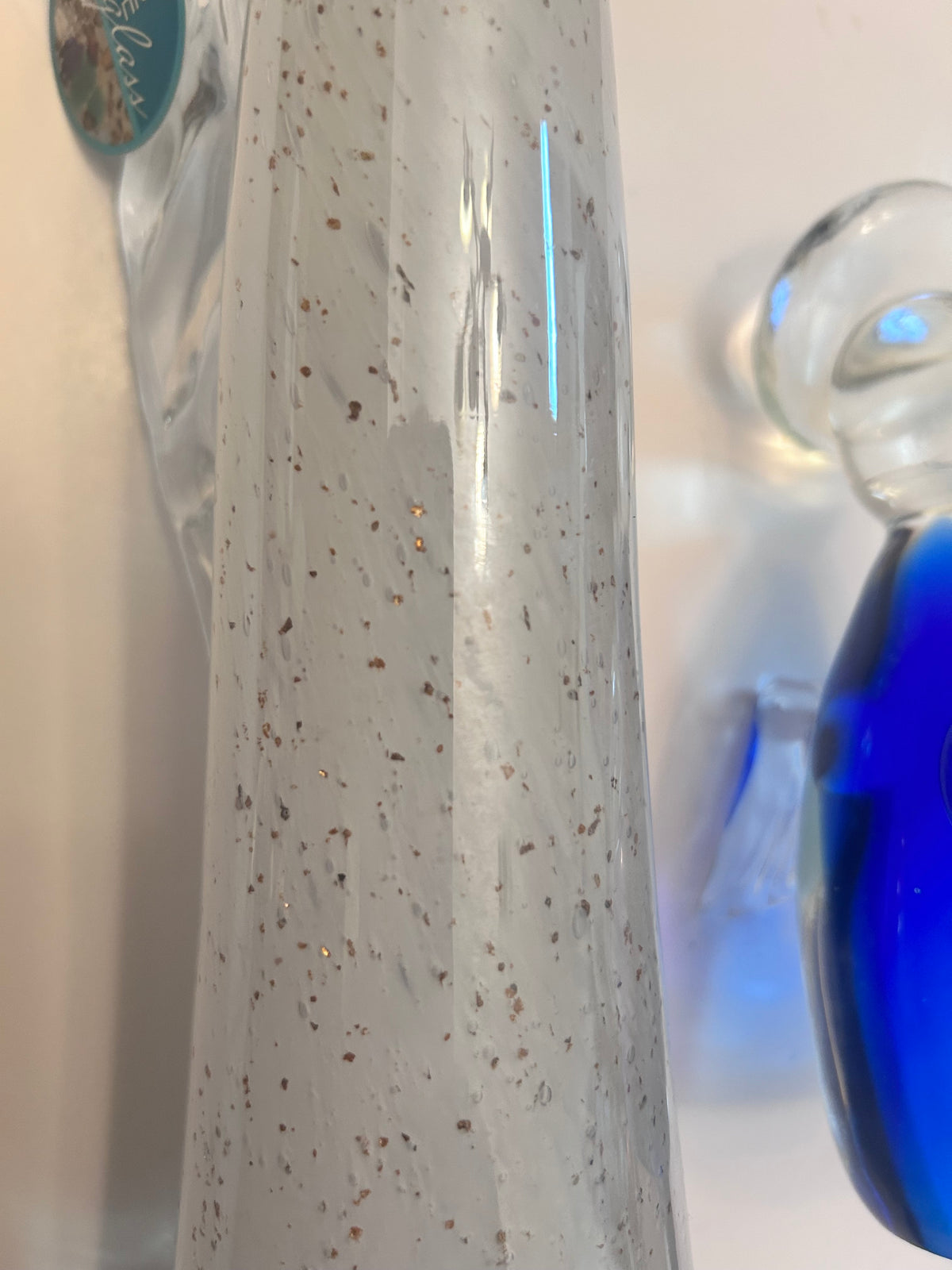 Hand-Blown Art Glass Angel
Figurines - Clear Speckled & Cobalt Blue Set