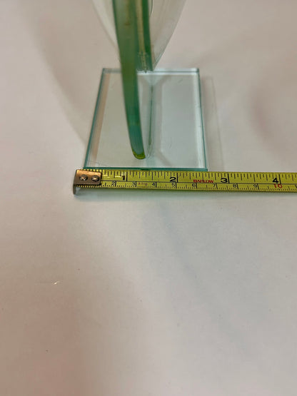Unique Vintage Sculptural Green-Tint Art Glass "Floating Orbit" Vase (8.25”)Modernist Art Piece