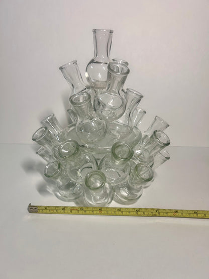 Vintage 2-Piece Tiered Clustered Glass Flower Frog & Propagation Station (25 Bud Vases / Vessels)