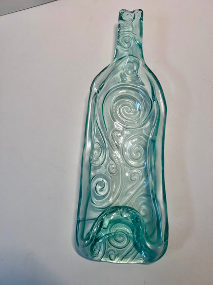 Pair of Melted / Slumped Glass Wine Bottle Serving Dishes with Embossed Swirl Pattern ( L- M Size)