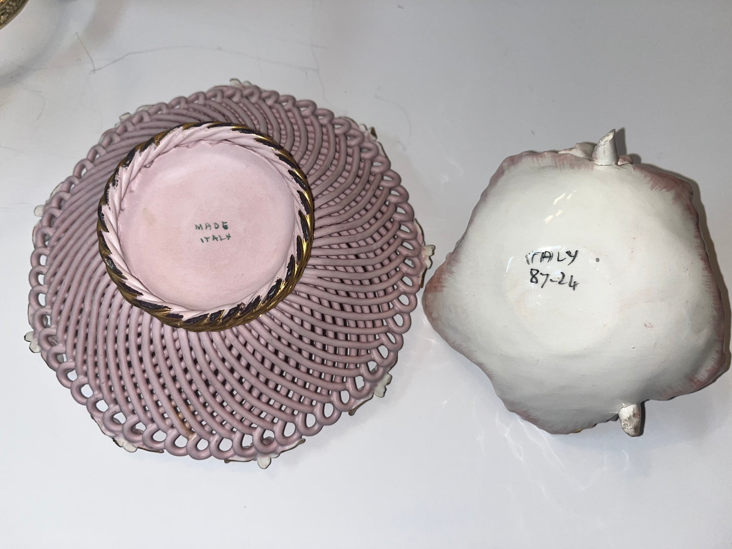 Antique Victorian Brass Stand with Capodimonte Style Bowls & Seashell Collection