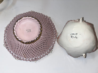 Antique Victorian Brass Stand with Capodimonte Style Bowls & Seashell Collection