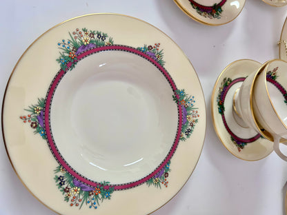 Lenox "Southern Gardens" P-310-R 26-Piece Dinnerware Set-Service for 5/6 Floral Gold Trim