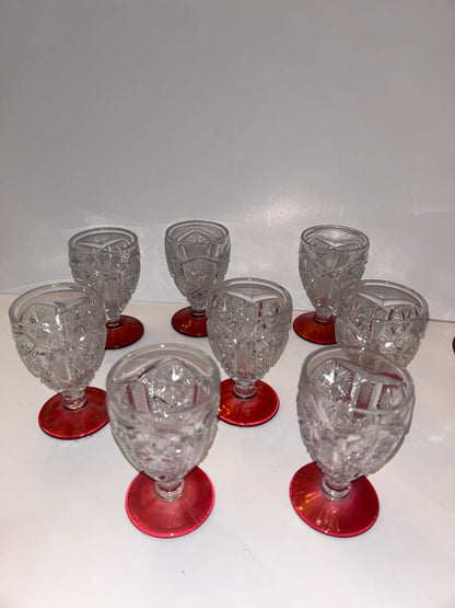 9-Pc Hollywood Regency Ruby Cut-to-Clear Decanter & Ormolu Mirrored Tray Set