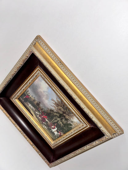Antique/Vintage James Pollard English Hunting Print -"The Hertfordshire Hunt"- Ornate 2" Deep Wooden Frame