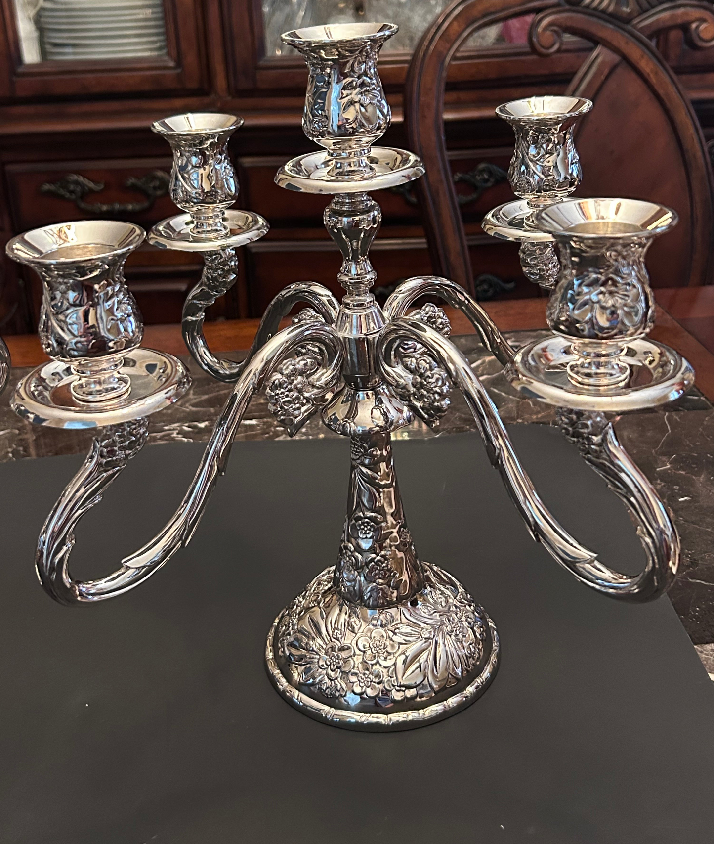 Vintage Silver Plated Victorian Style Floral Candelabra - Set of Two