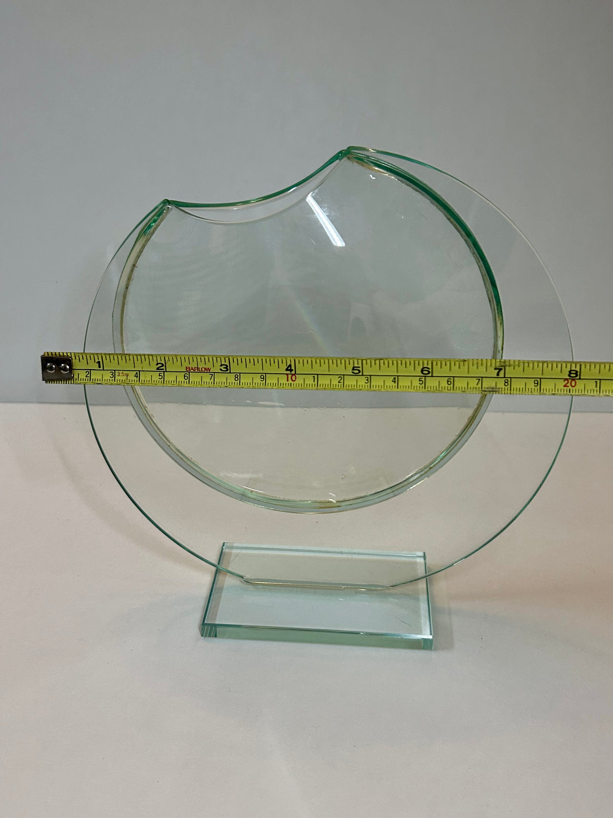 Unique Vintage Sculptural Green-Tint Art Glass "Floating Orbit" Vase (8.25”)Modernist Art Piece