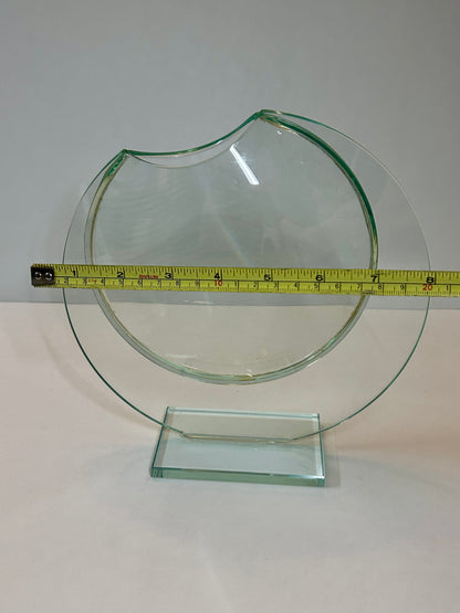 Unique Vintage Sculptural Green-Tint Art Glass "Floating Orbit" Vase (8.25”)Modernist Art Piece