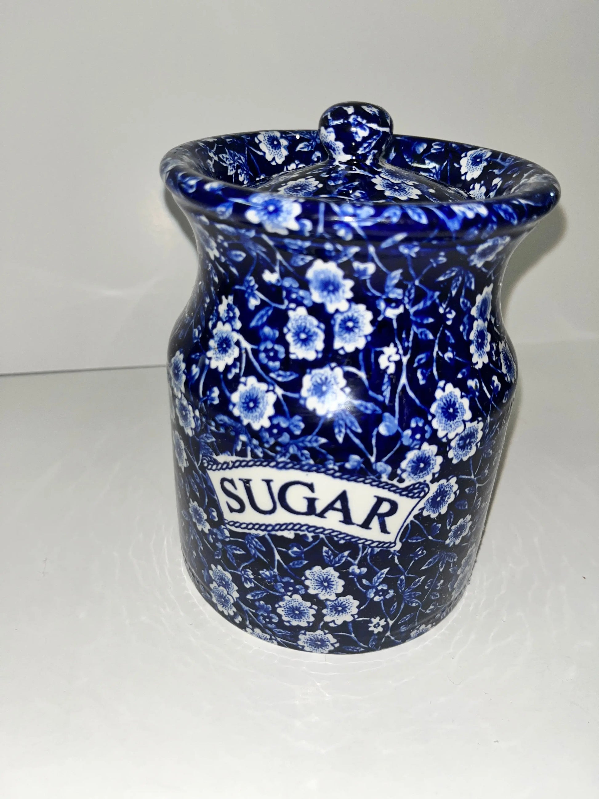 Vintage Burleigh Staffordshire Calico Blue & White Sugar Bowl 