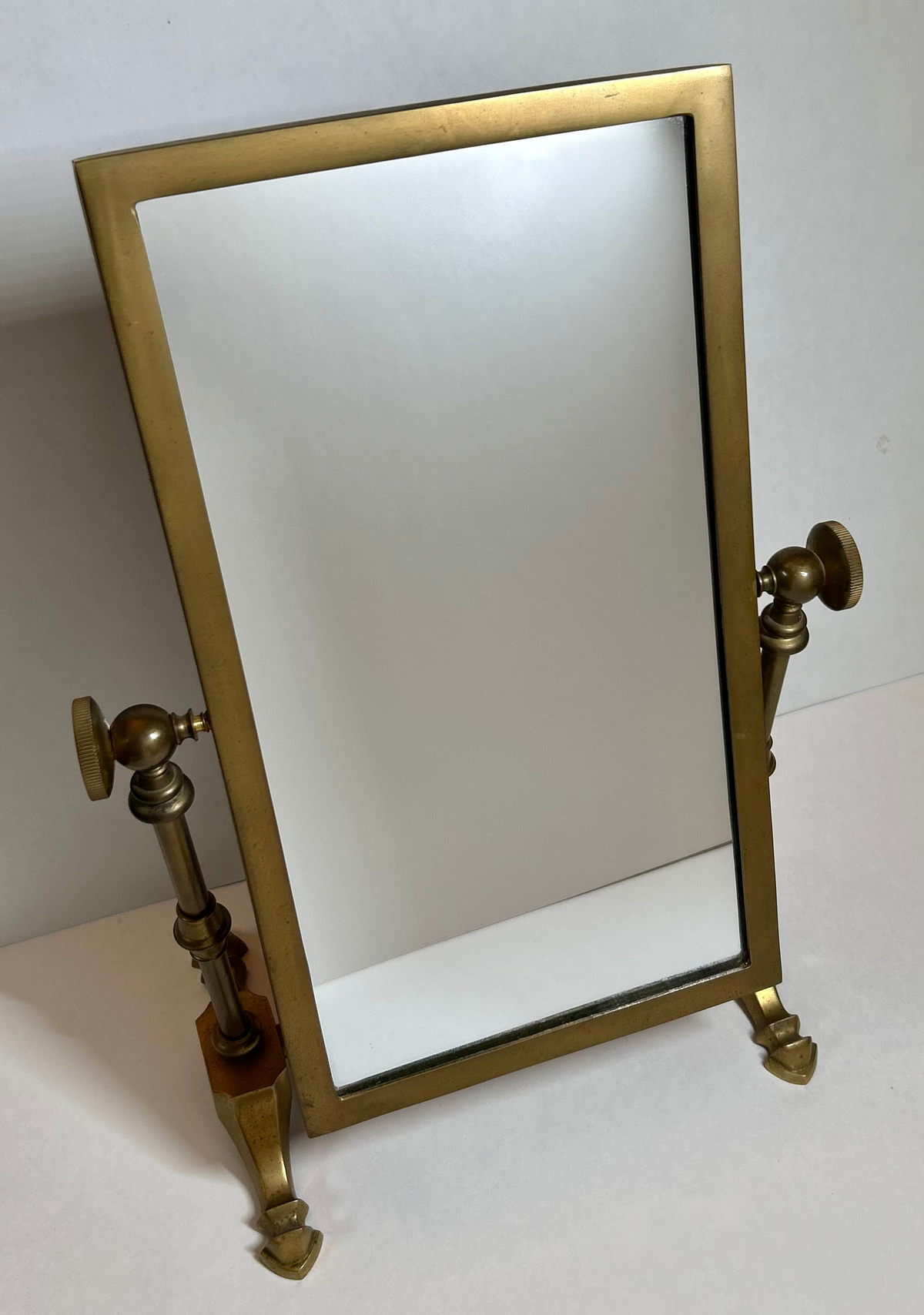 Vintage / Antique Solid Brass Tabletop Vanity Mirror - Swivel / Tilting Dresser Mirror