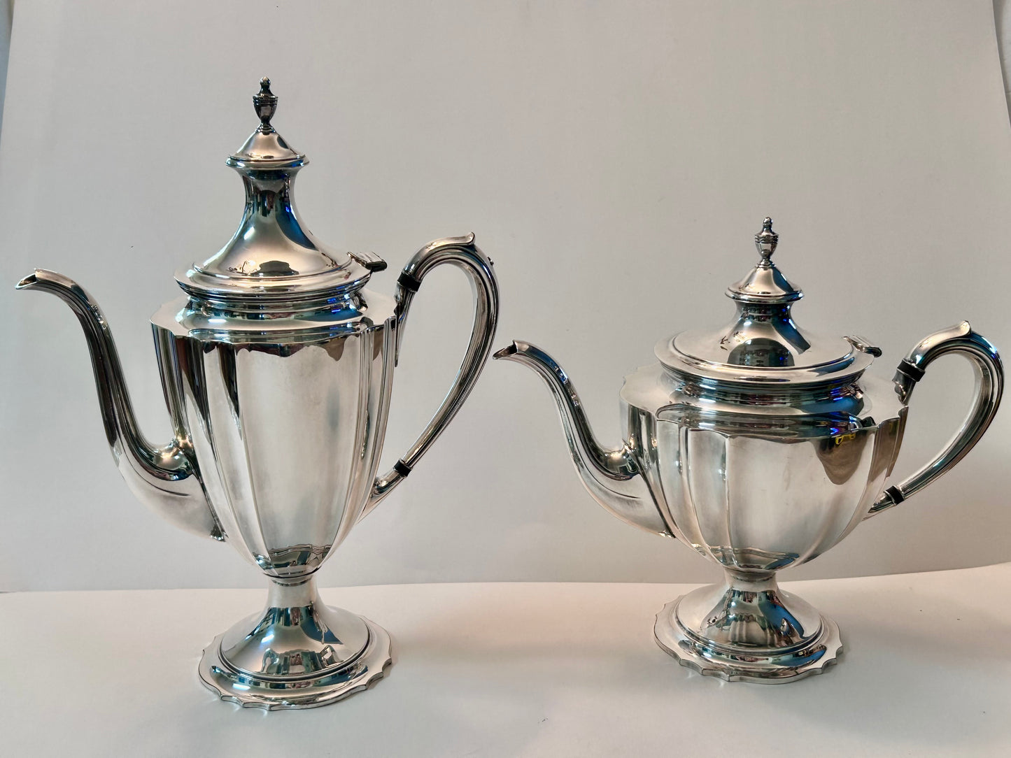 Vintage Chippendale International Silver Co. Pair of Silver-Plated Tea/Coffee Pots Engraved Monogram “M”