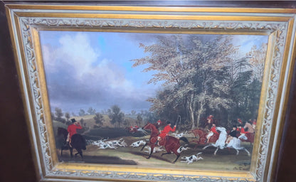 Antique/Vintage James Pollard English Hunting Print -"The Hertfordshire Hunt"- Ornate 2" Deep Wooden Frame