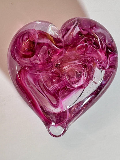 Vintage Signed Pink Swirl Glass HeartPaperweight & Floral Gem Votive
