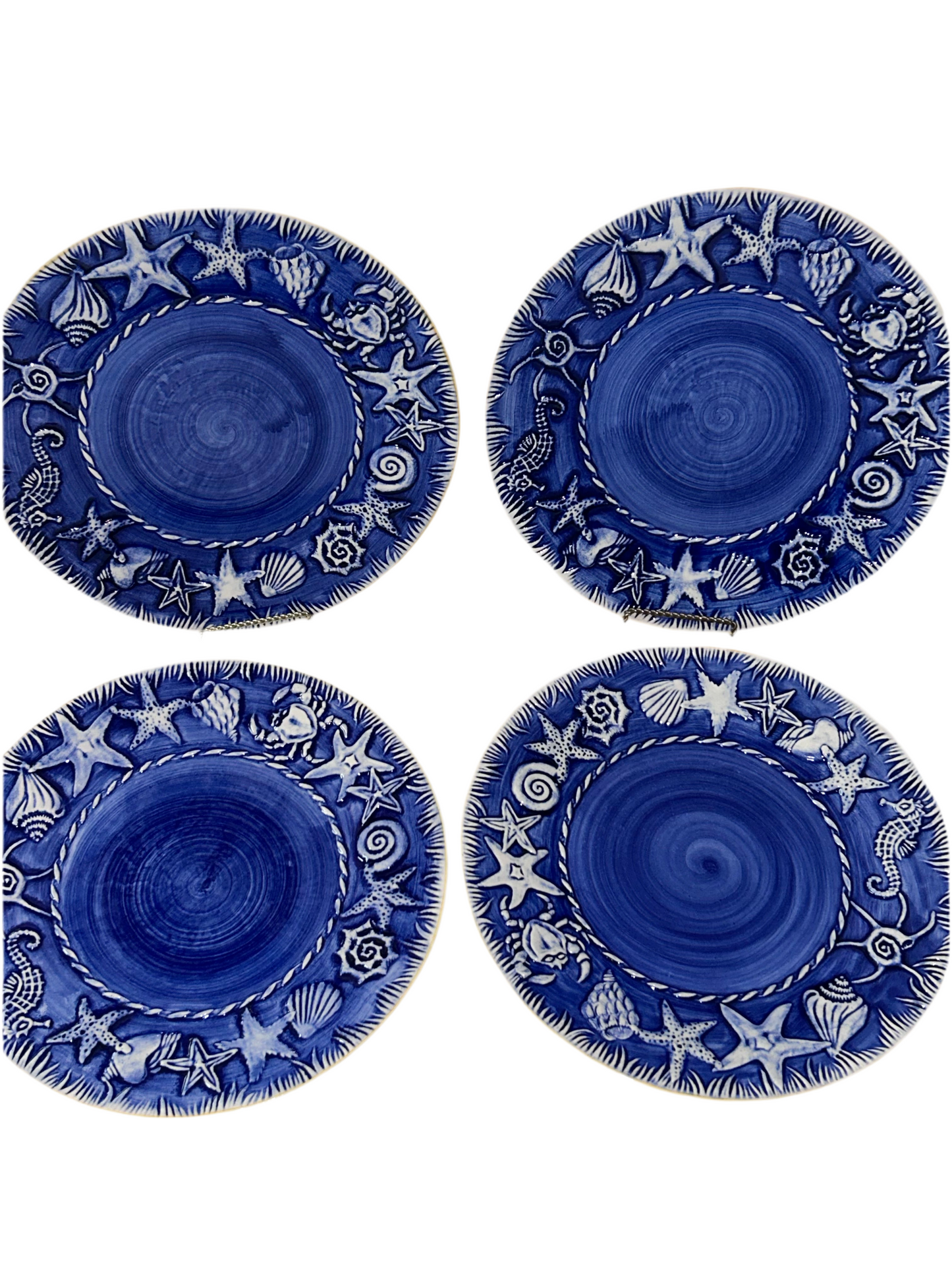 Unique Portuguese Coastal Treasures Stoneware/Ceramic Glazed (11”) Dinner Plates (Set of 4)
