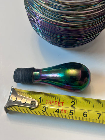 Michael Glass (5.5”) Hand-Blown Iridescent Art Glass Perfume Bottle – Purple/Green Trailing Wrap