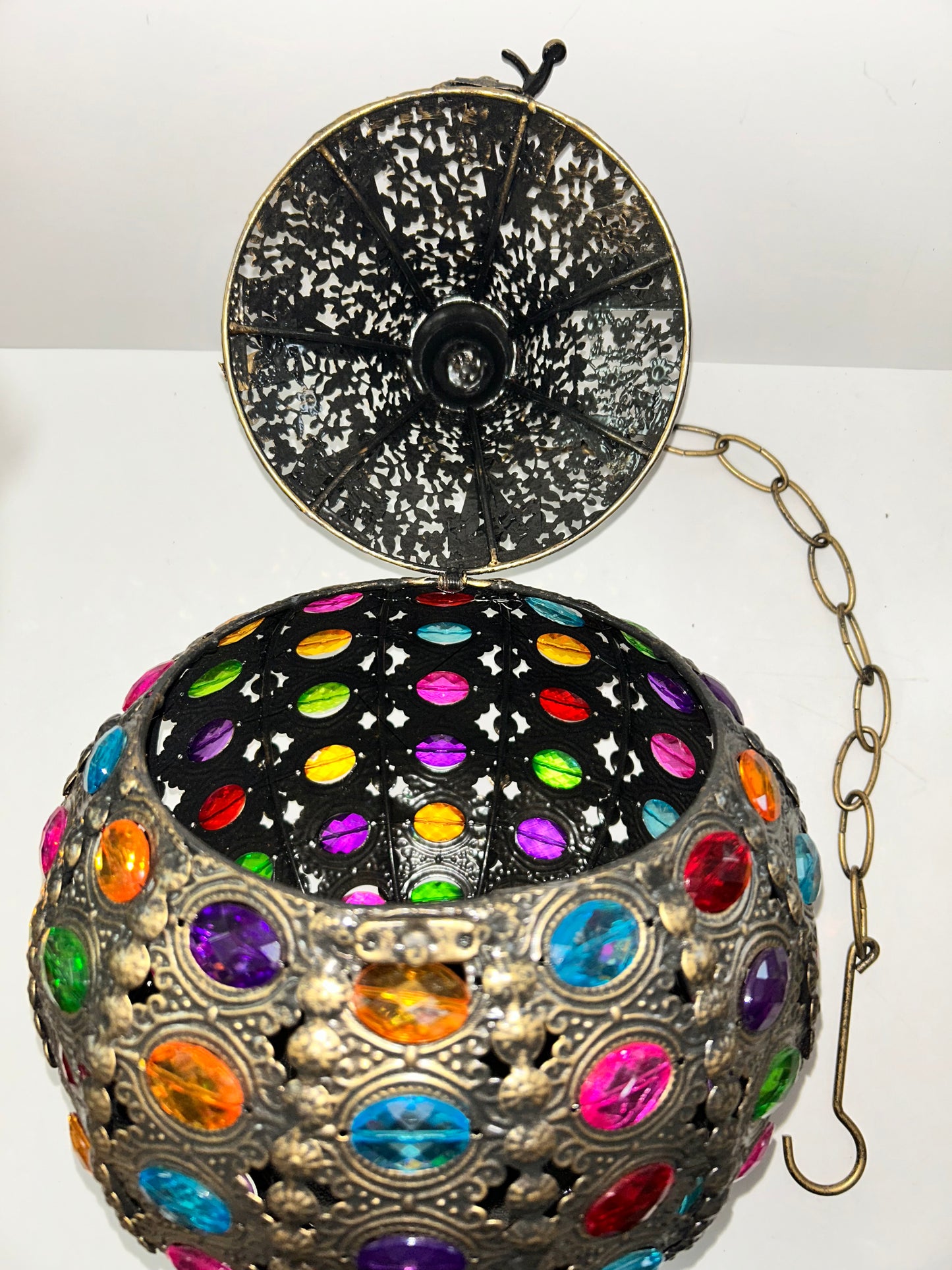 Pier 1 Imports Moroccan Caravan Brass Multicolor Gemstone Illuminating Pendant