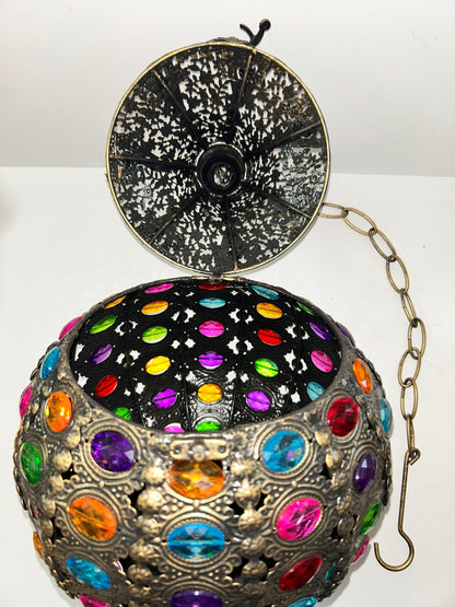 Pier 1 Imports Moroccan Caravan Brass Multicolor Gemstone Illuminating Pendant
