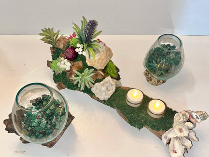 Coastal Chic Driftwood Centerpiece Candleholder Mystic & Driftwood Terrarium (3-Piece)