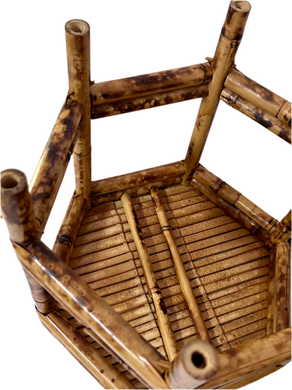 Vintage Burnt Bamboo Hexagonal Plant Stands Nesting Table Raisers (Set of 2)