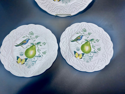 NWT Mikasa Antique Countryside Pear Plate Set  ~11" Dinner Plate & (2) 8.5" Salad Plates