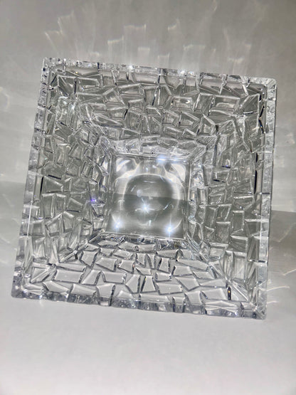Signed Tiffany & Co. 9" Mosaic / Rock Cut Crystal Square Bowl Centerpiece