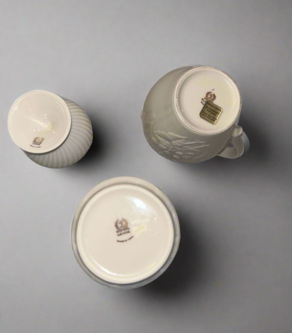 Vintage LENOX 7-Piece Ivory/White Embossed Porcelain Set | Pitcher, Vases, Cruet, Salt & Pepper