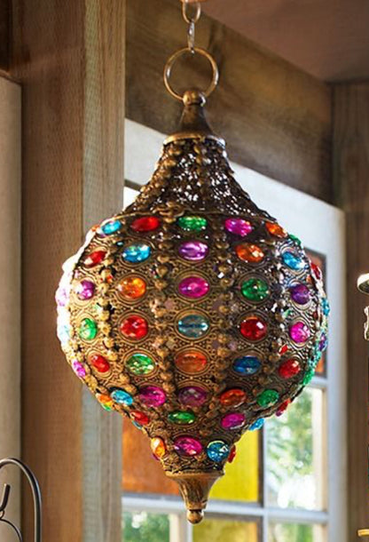 Pier 1 Imports Moroccan Caravan Brass Multicolor Gemstone Illuminating Pendant