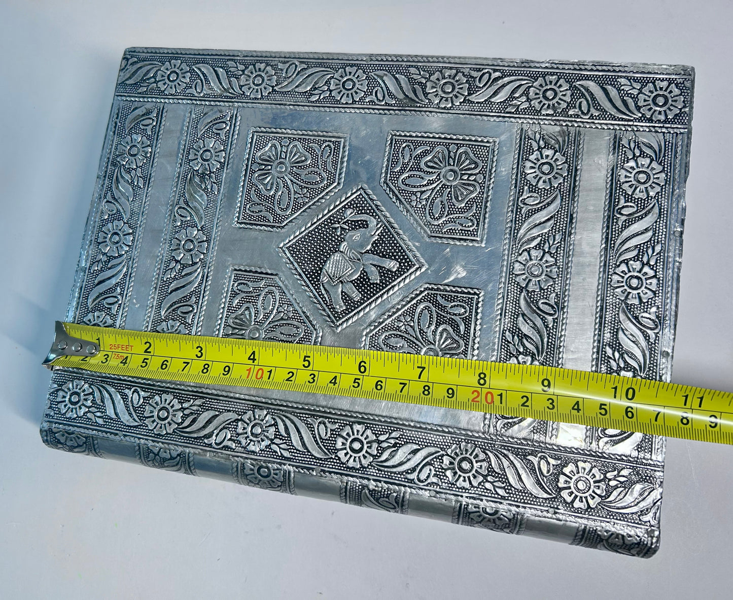 Vintage 4-Piece Handcrafted Embossed Silver Vanity & Jewelry Box Set w/ Coasters