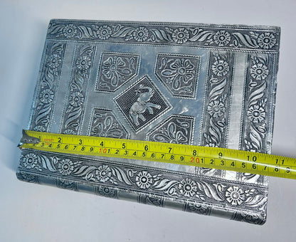 Vintage 4-Piece Handcrafted Embossed Silver Vanity & Jewelry Box Set w/ Coasters