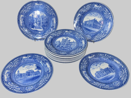 12pc Set Vintage 1929 Wedgwood England University of Pennsylvania Transferware Blue Plates