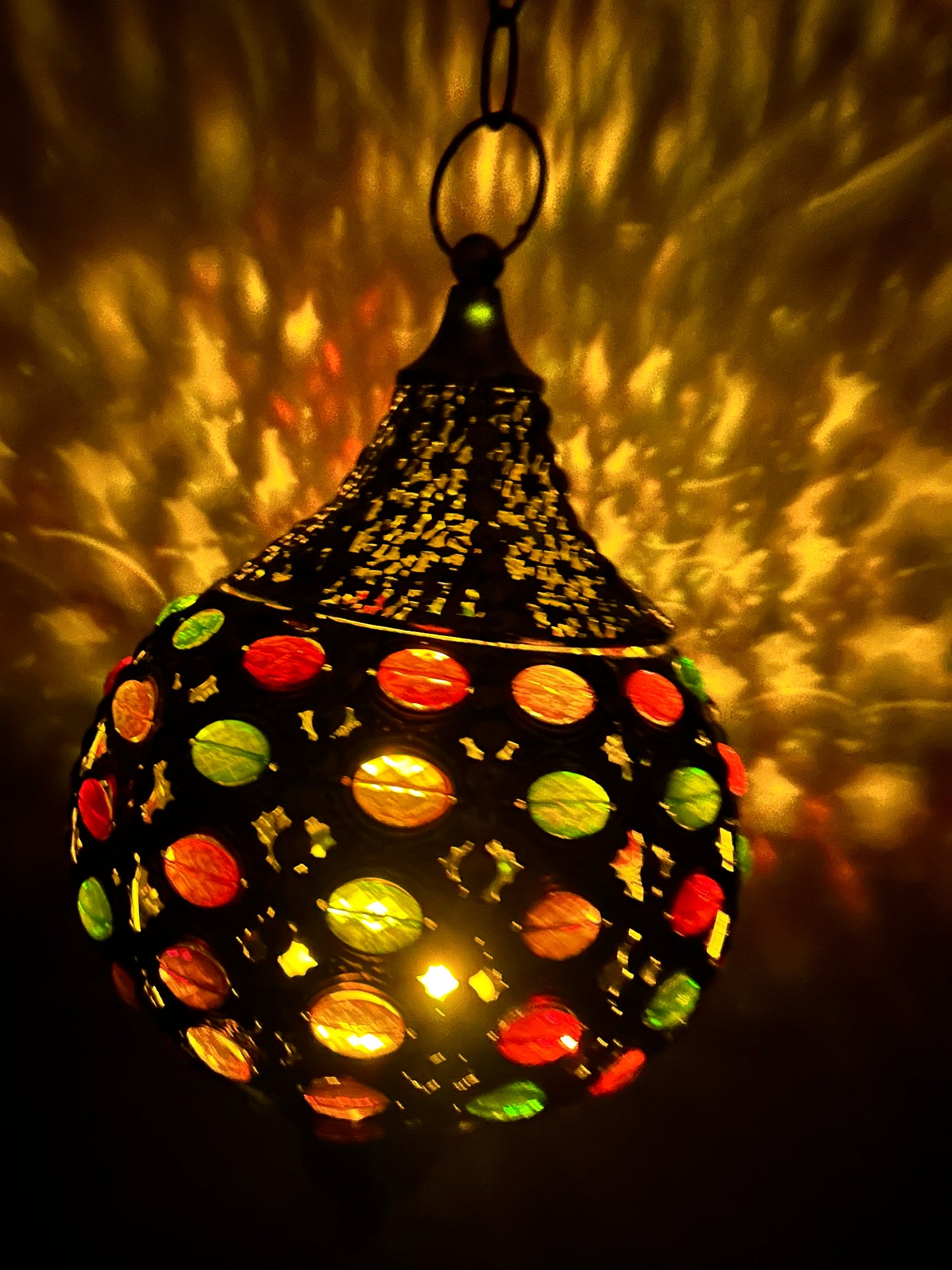 Pier 1 Imports Moroccan Caravan Brass Multicolor Gemstone Illuminating Pendant