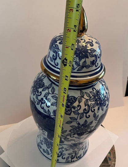 New Blue & White Porcelain 15" Elephant Lidded Jar Vase.