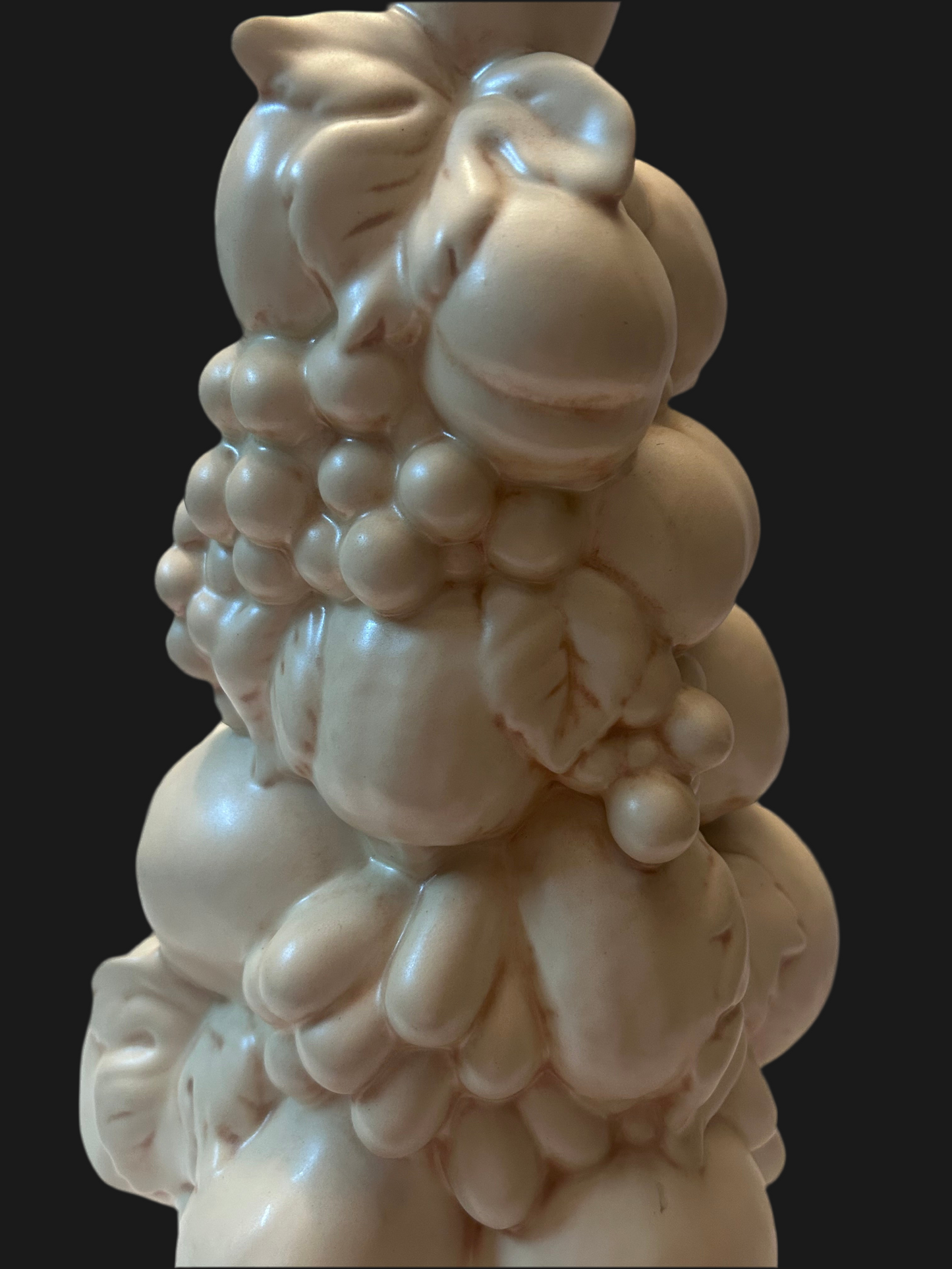 Vintage (16”) Fruit Topiary Centerpiece, White on Pedestal Base, 1964