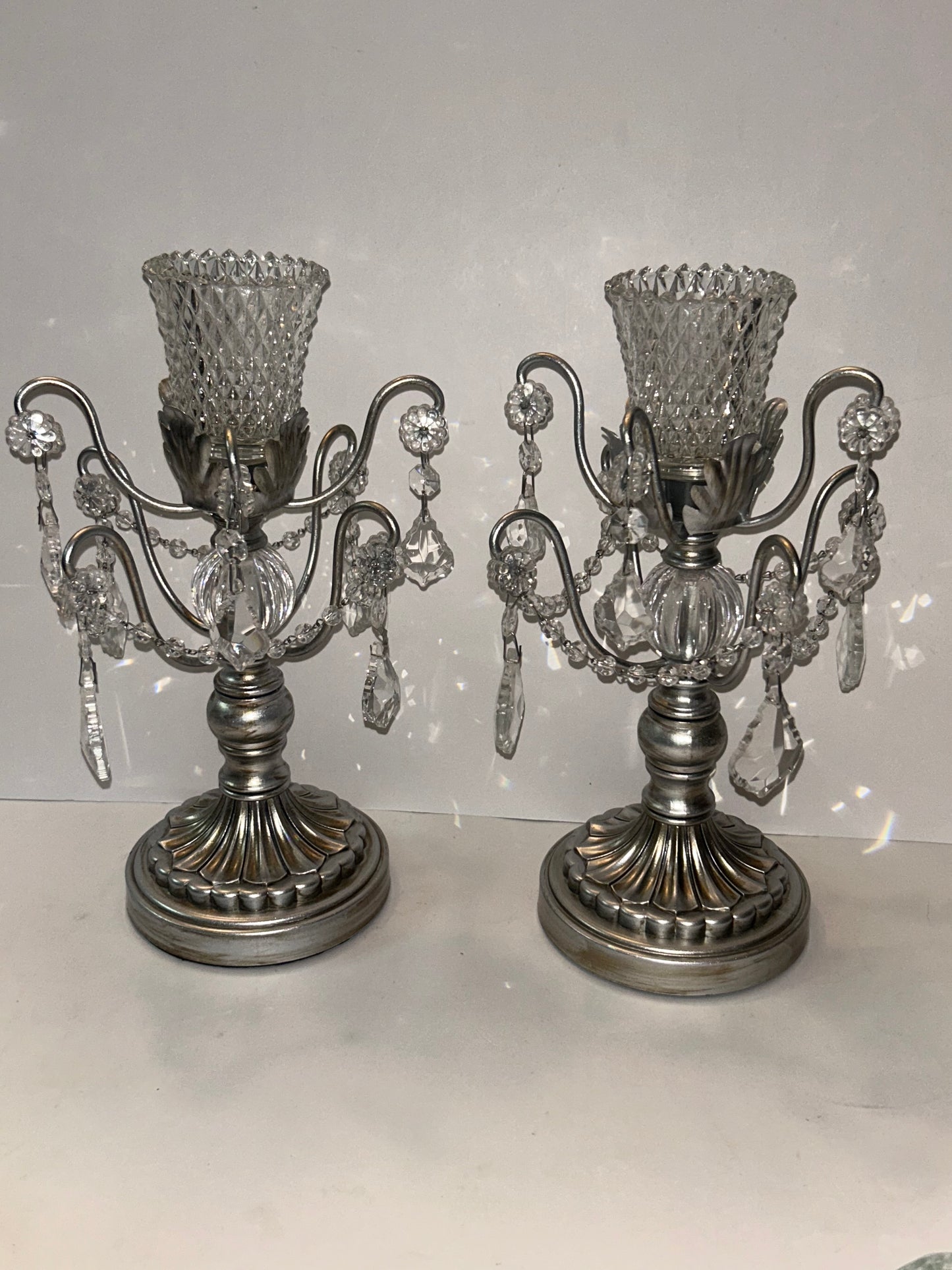 3-Piece Silver Chandelier Candelabra Set with Hurricane Cups | Elegant Wedding Centerpieces