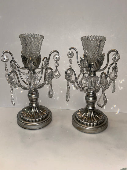 3-Piece Silver Chandelier Candelabra Set with Hurricane Cups | Elegant Wedding Centerpieces