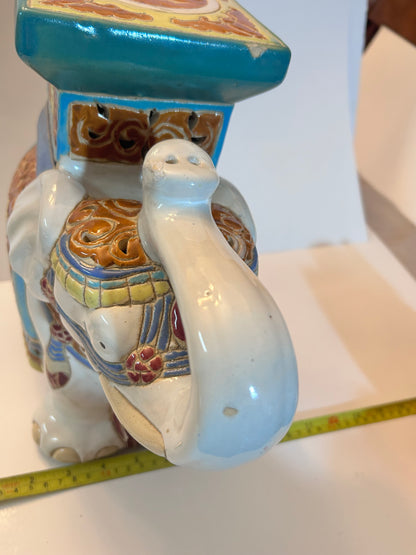 Vintage Chinese Export Style Ceramic Elephant Garden Stool / Plant Stand, 12”Tall, Chinoiserie Decor
