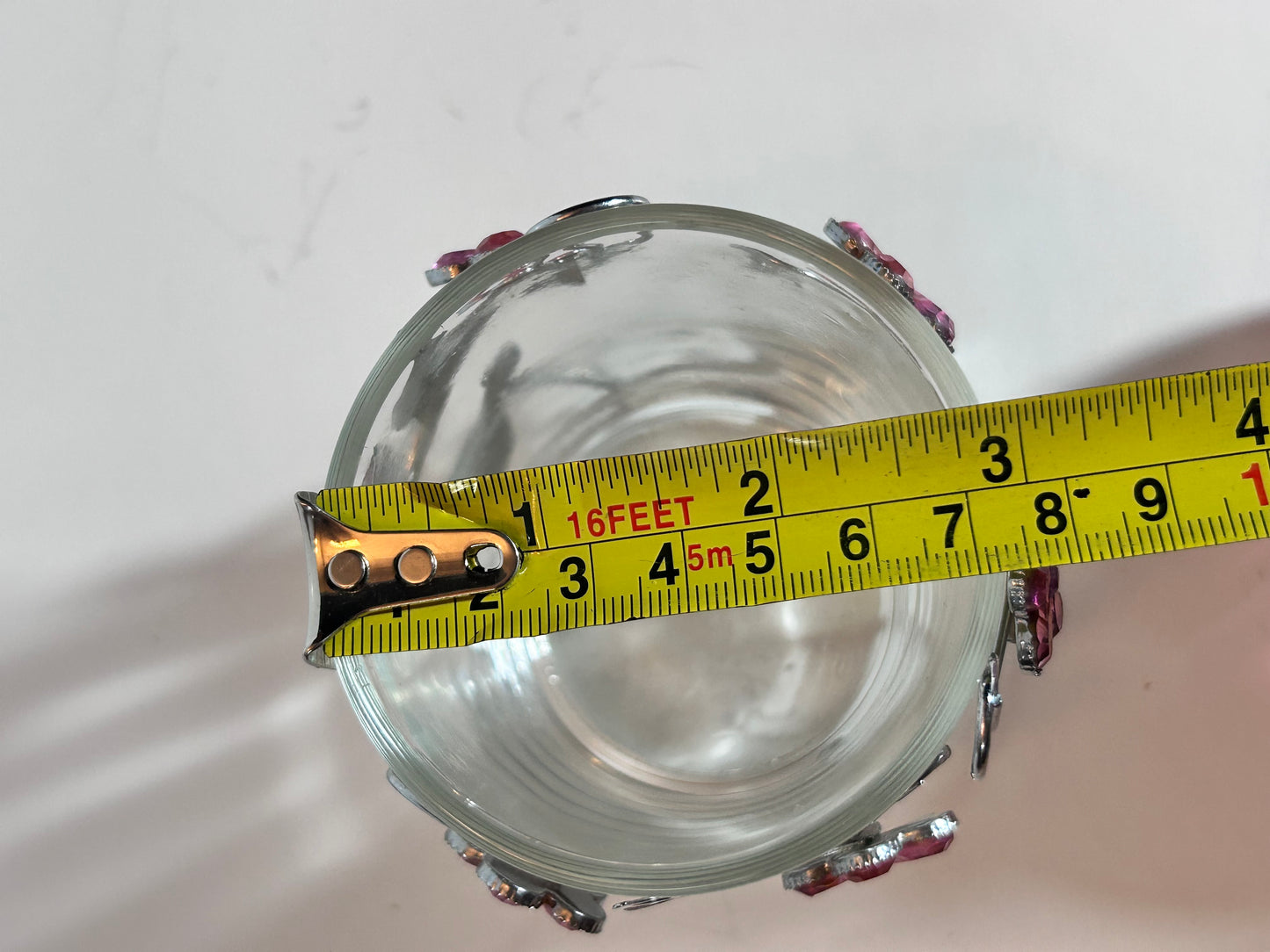 Vintage Signed Pink Swirl Glass HeartPaperweight & Floral Gem Votive